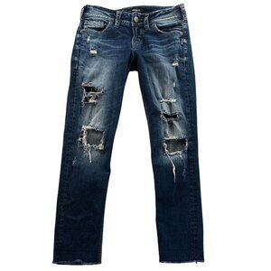 Silver Jeans Women's Suki Jeans Skinny Crop Distressed Denim W28/L25 Womens